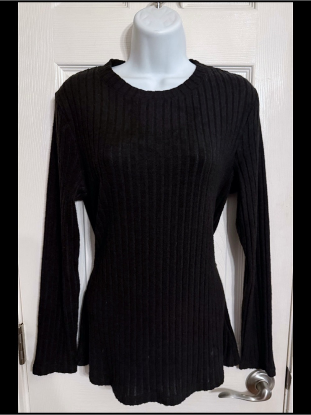 Fantaslook Black Ribbed Sweater Tunic Top S